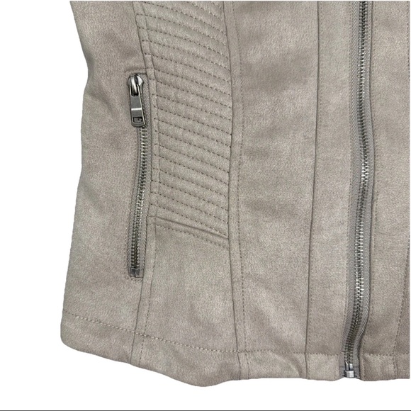 LA Coalition Womens Full Zip Vegan Faux Suede Moto Taupe Beige Jacket Large - Picture 5 of 14